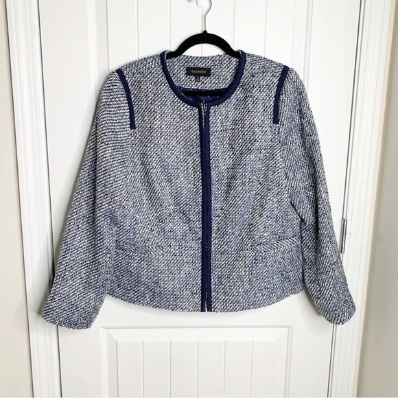 Talbots blue navy cotton blend tweed jacket size 16 old‎ money preppy career - Picture 1 of 5